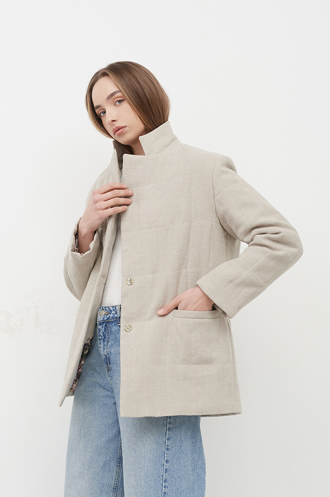 Жакет стьобаний льон екрю (ЖА16)